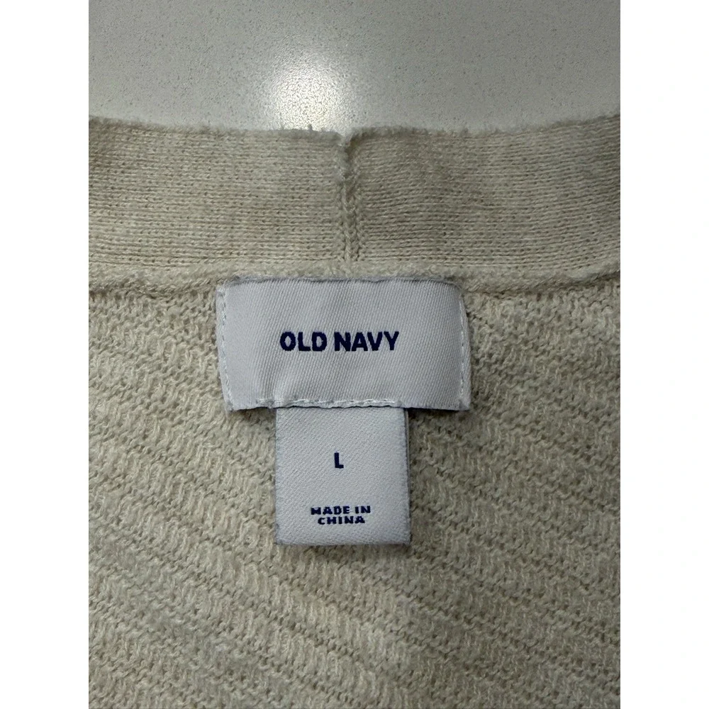 Old Navy Open Front Cardigan Women's L Beige Cotton Blend Textured Knit 3/4